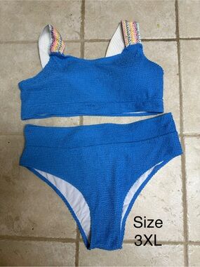 ROMWE Blue Textured Two-Piece Bikini with Rainbow Straps